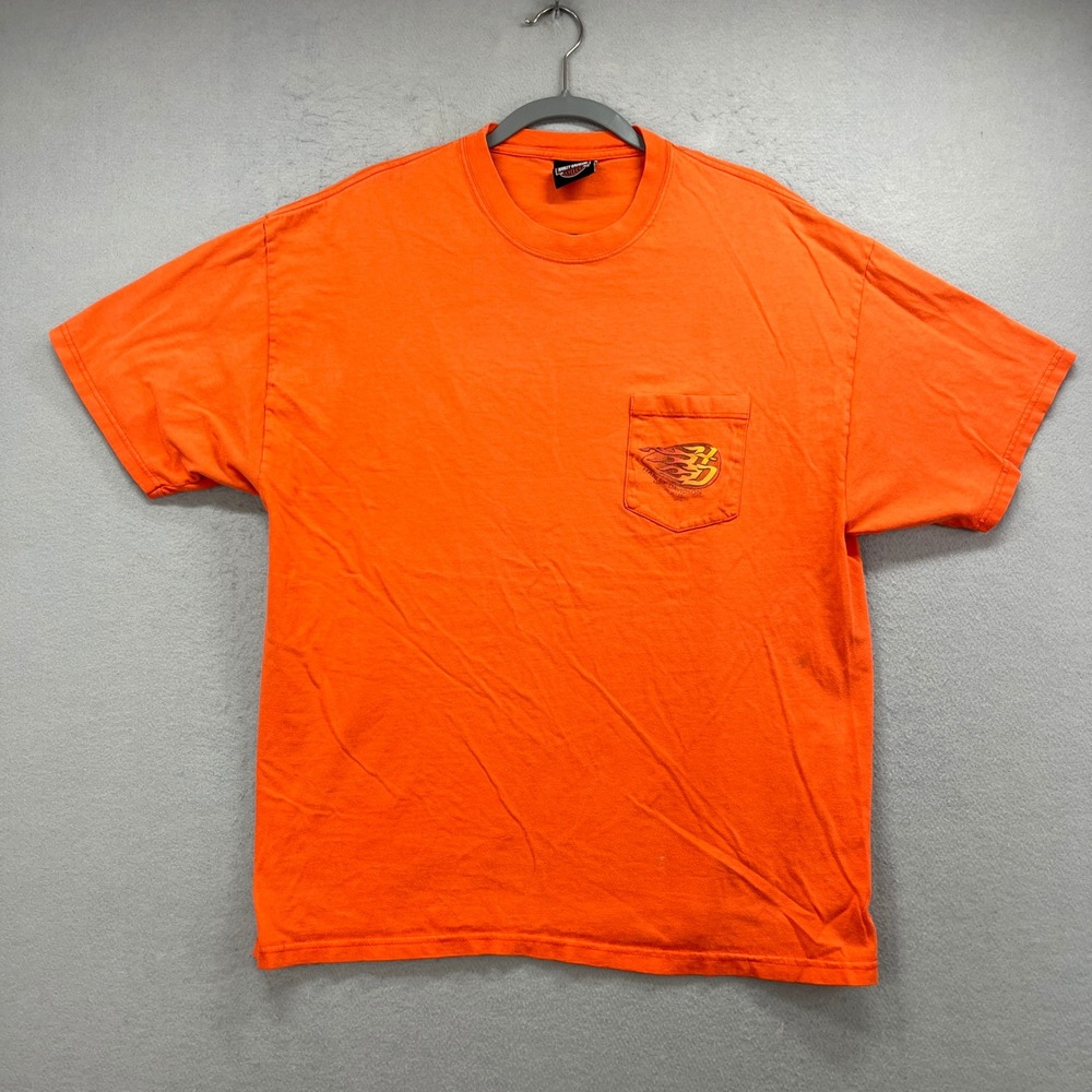 Harley Davidson T Shirt Mens Large* Orange Pocket Low Country SC Biker Vintage